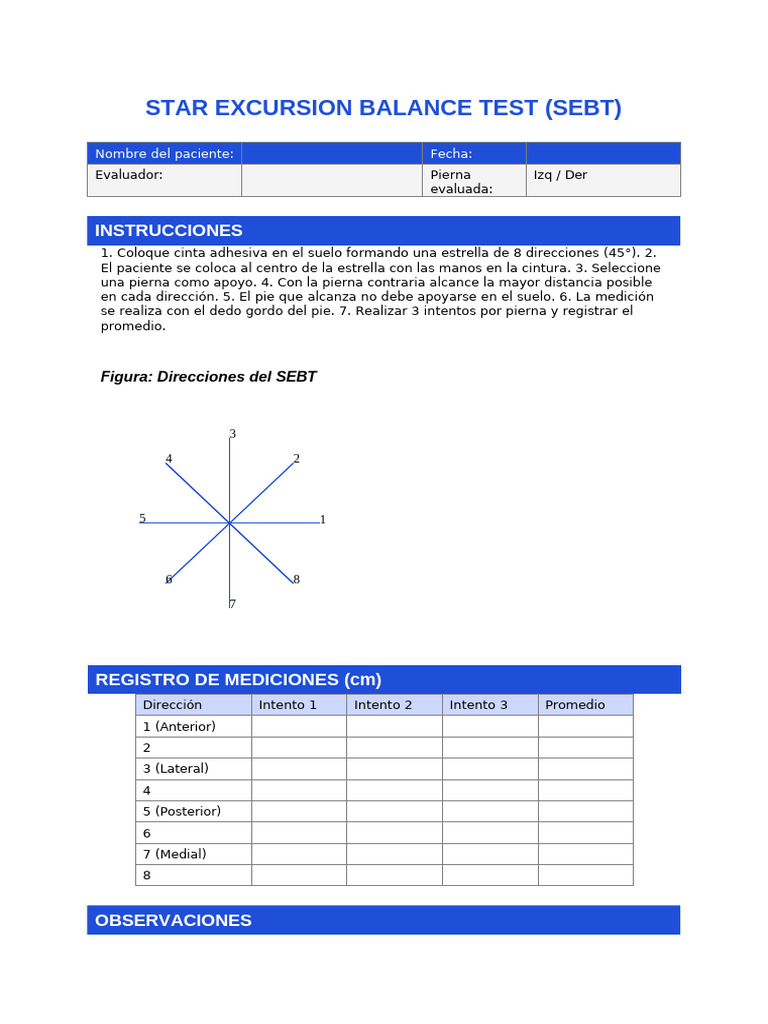 Star Excursion Balance Test Evaluacion ES v2 | PDF