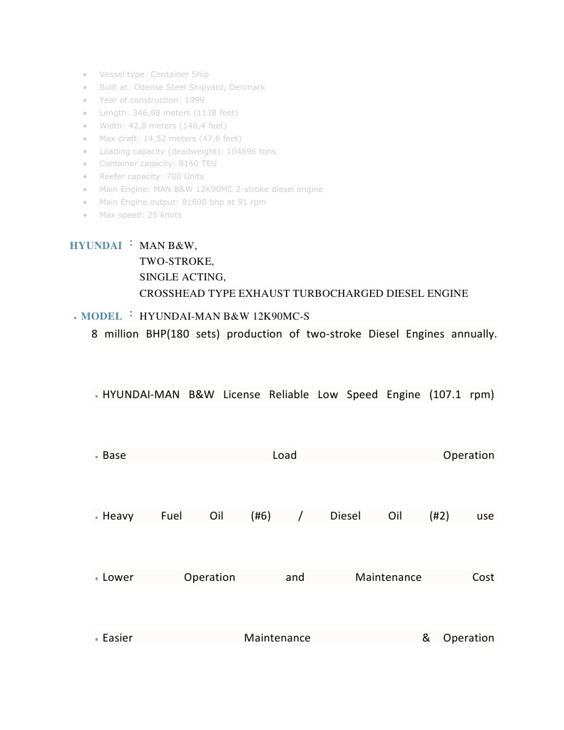 Container Ship Specifications and Engine Details | PDF