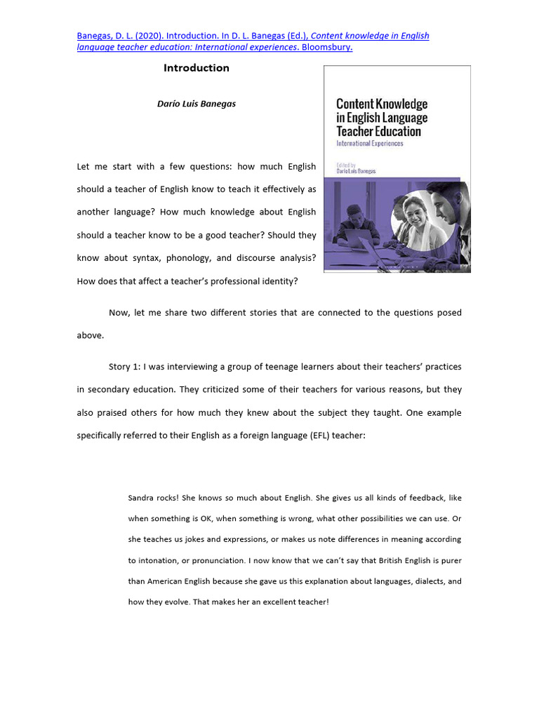 Banegas 2020 Introduction | PDF | Linguistics | English As A Second Or ...