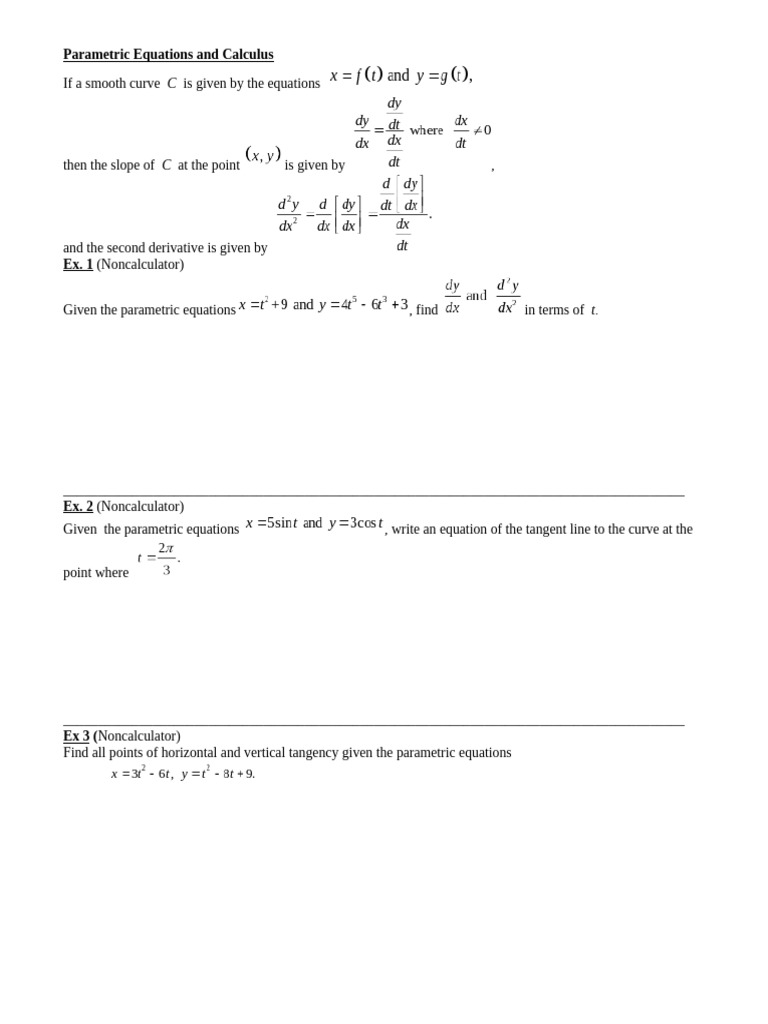 1+Parametric+Equations+and+Calculus+Notes | PDF
