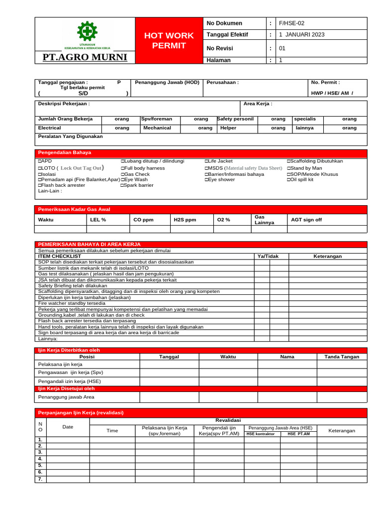 F-HSE-002 Form Hot Work Permit | PDF