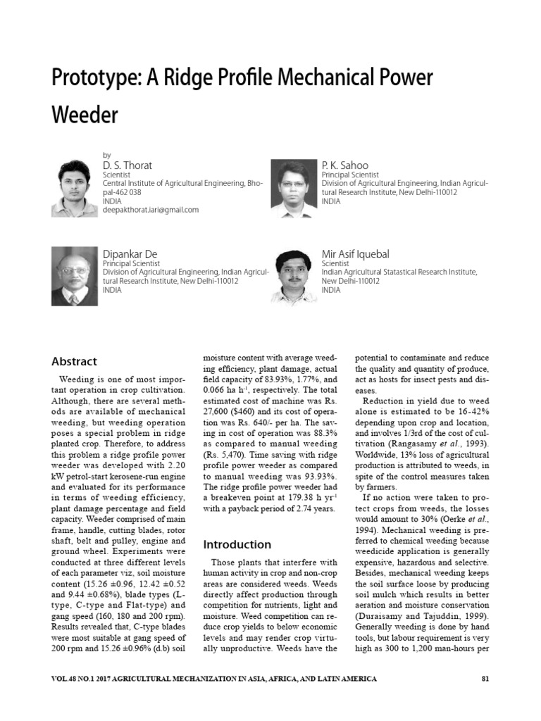 Prototype A Ridge Profile Mechanical Power Weeder | PDF | Agriculture