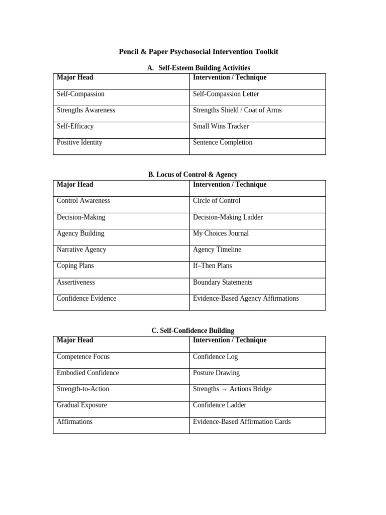 Pencil Paper Activities Table Format | PDF | Psychology | Psychological ...