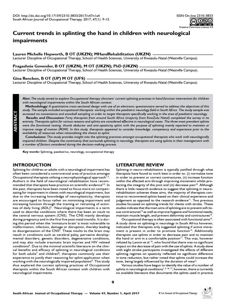 Current Trends in Splinting The Hand in Children With Neurological ...