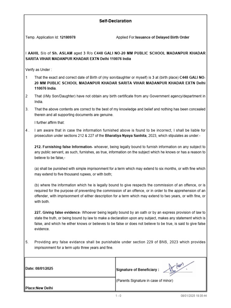 Self Declaration Signed | PDF | Criminal Law | Crimes