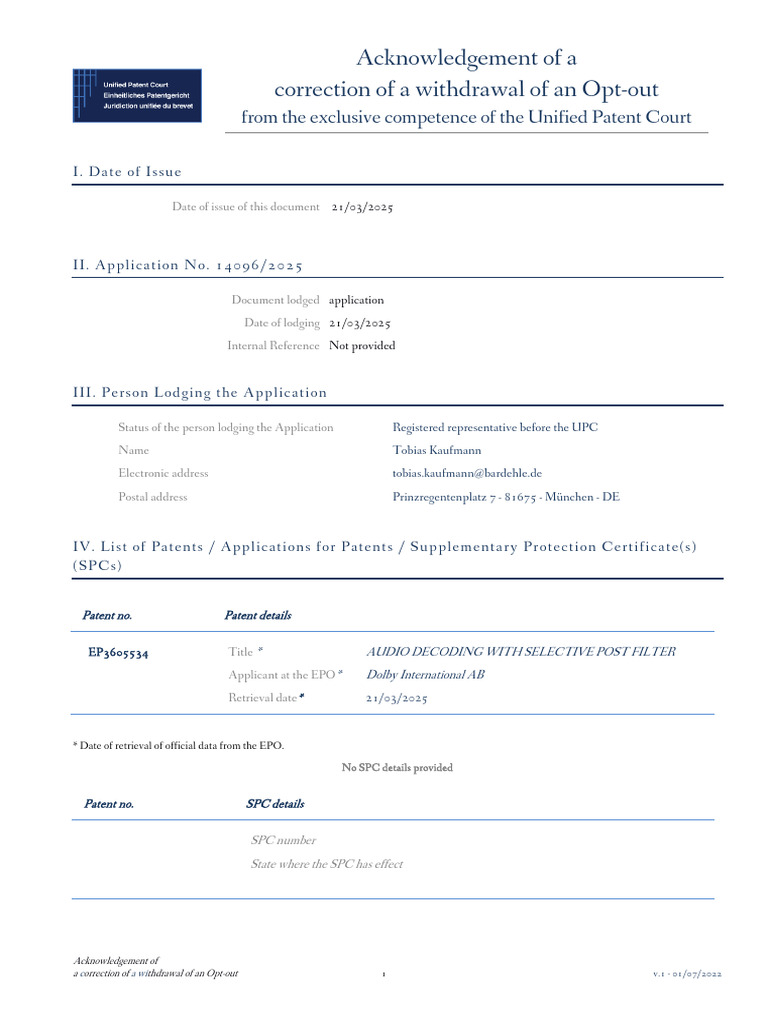 Correction of A Withdrawal of An Opt Out RECEIPT | PDF | Patent Law ...