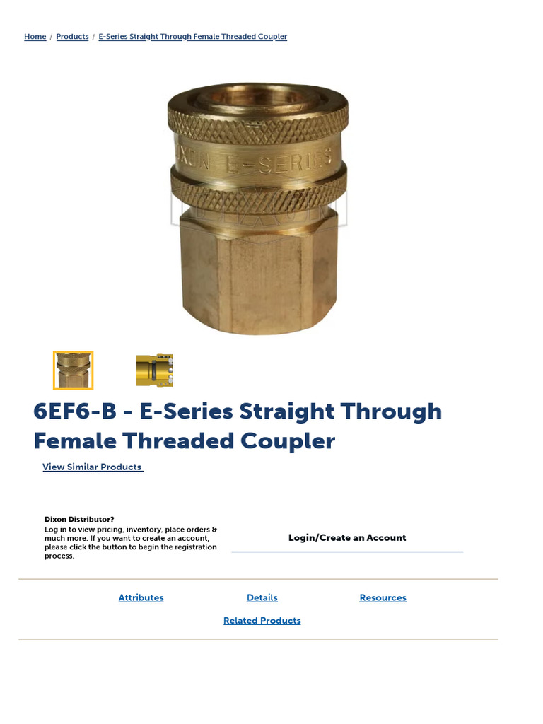 6EF6-B - E-Series Straight Through Female Threaded Coupler - Dixon | PDF