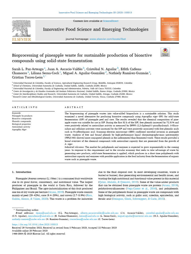 Bioprocessing of Pineapple Waste For Sustainable Production of ...