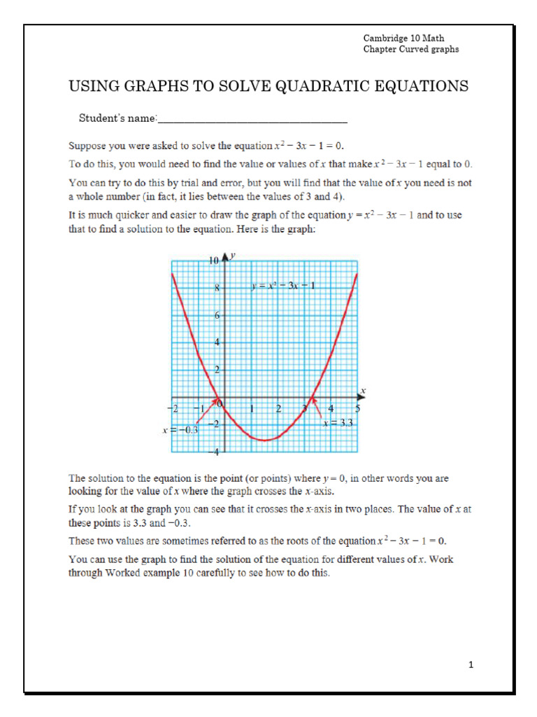 C1 - USING GRAPHS TO SOLVE QUADRATIC EQUATIONS | PDF | Mathematics
