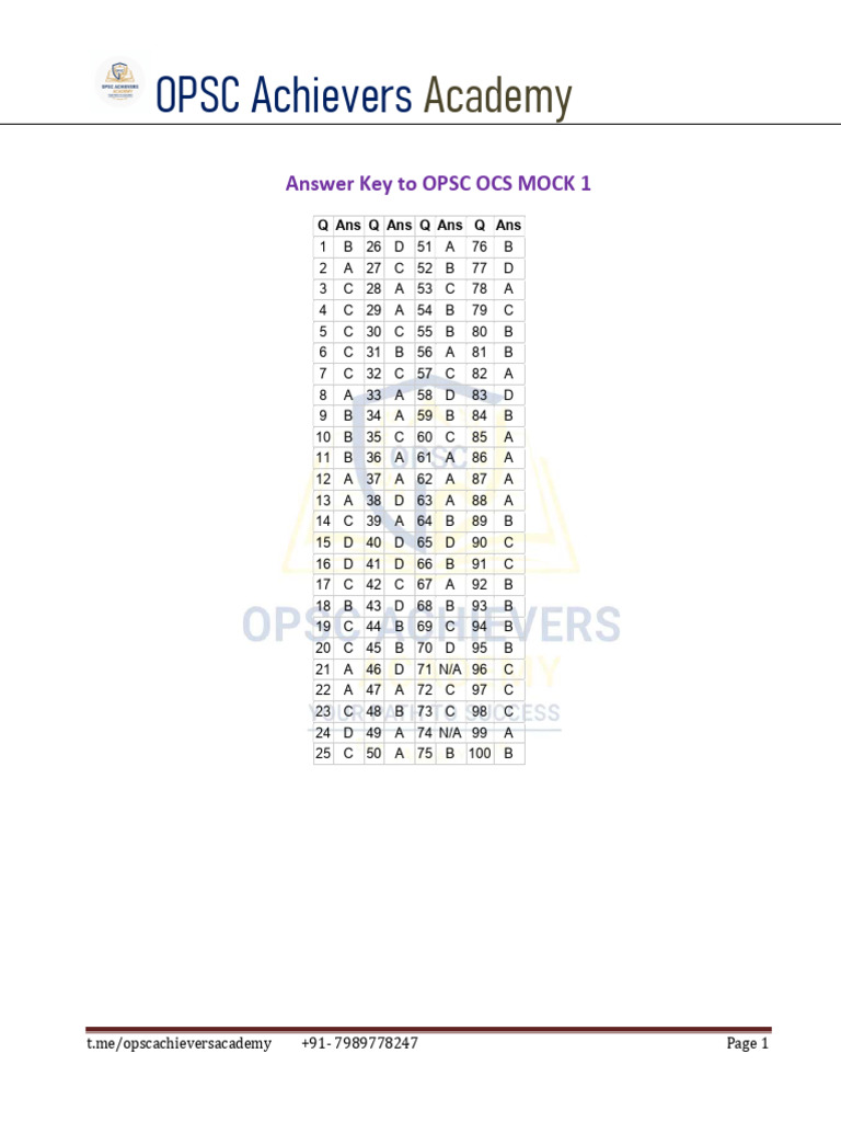 OCS Mock 1 Answer Key | PDF