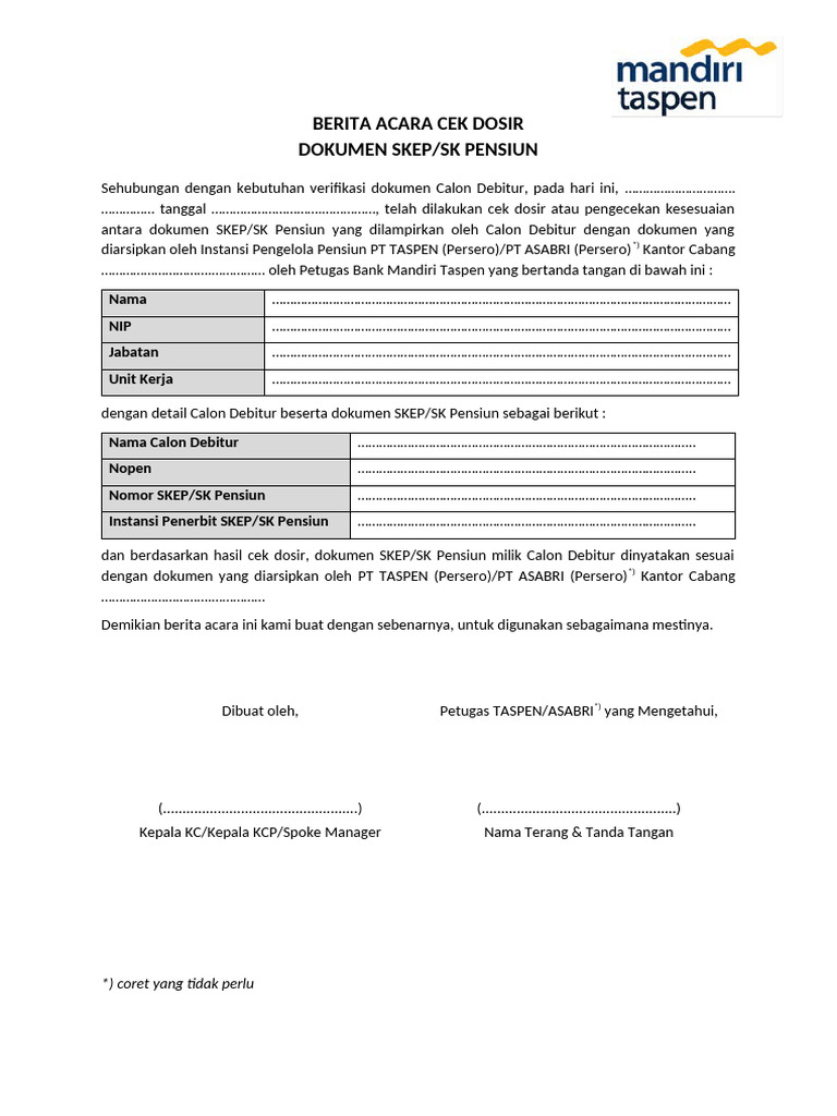Berita Acara Cek Dosir - Kondisi Ketidaksesuaian Format Atau Aspek ...