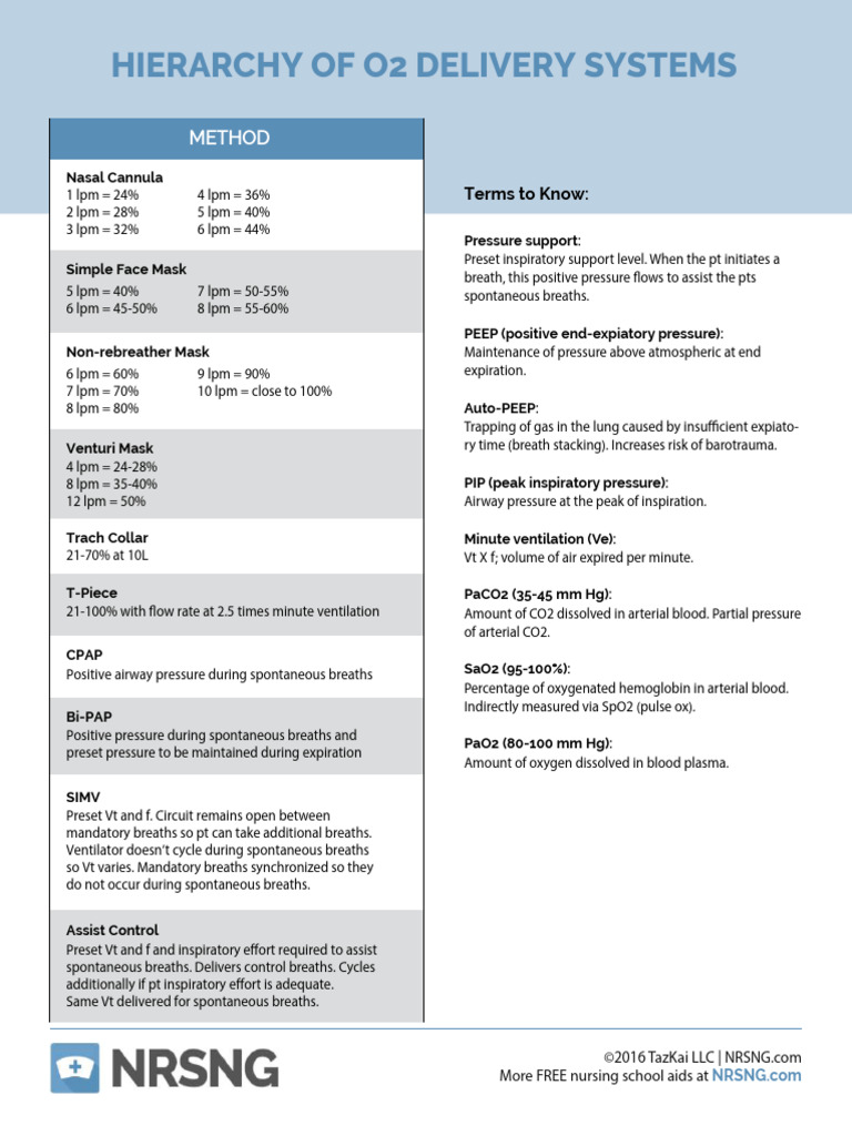 Hierarchy of O2 Delivery Systems | PDF | Breathing | Respiration
