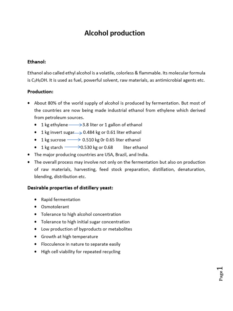 Lecture 9 - Alcohol (Ethanol) Production | PDF | Ethanol | Fermentation