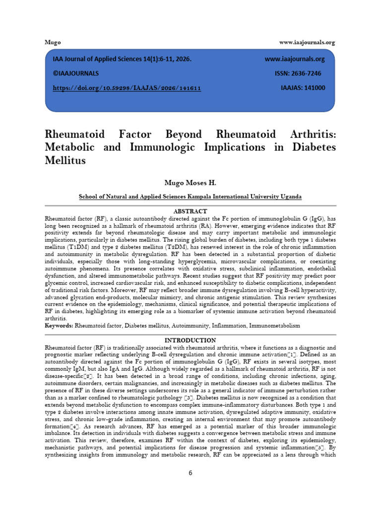 Rheumatoid Factor Beyond Rheumatoid Arthritis: Metabolic and ...