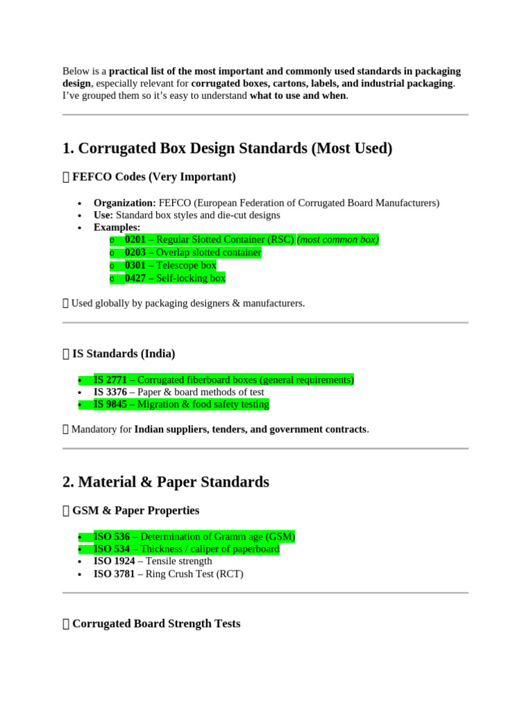 Mostly Used Standards in Packaging Design | PDF | Freight Transport