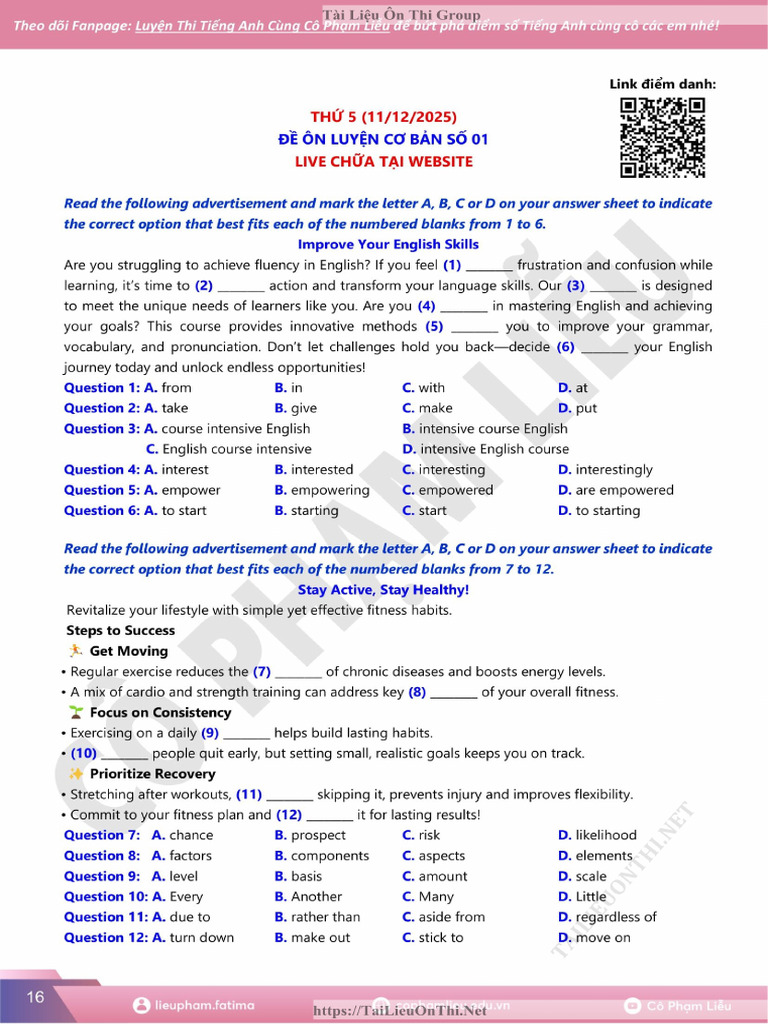 De Co Ban So 01 Khoa N Tong On Luyen de Team Mrs Lieu PDF | PDF