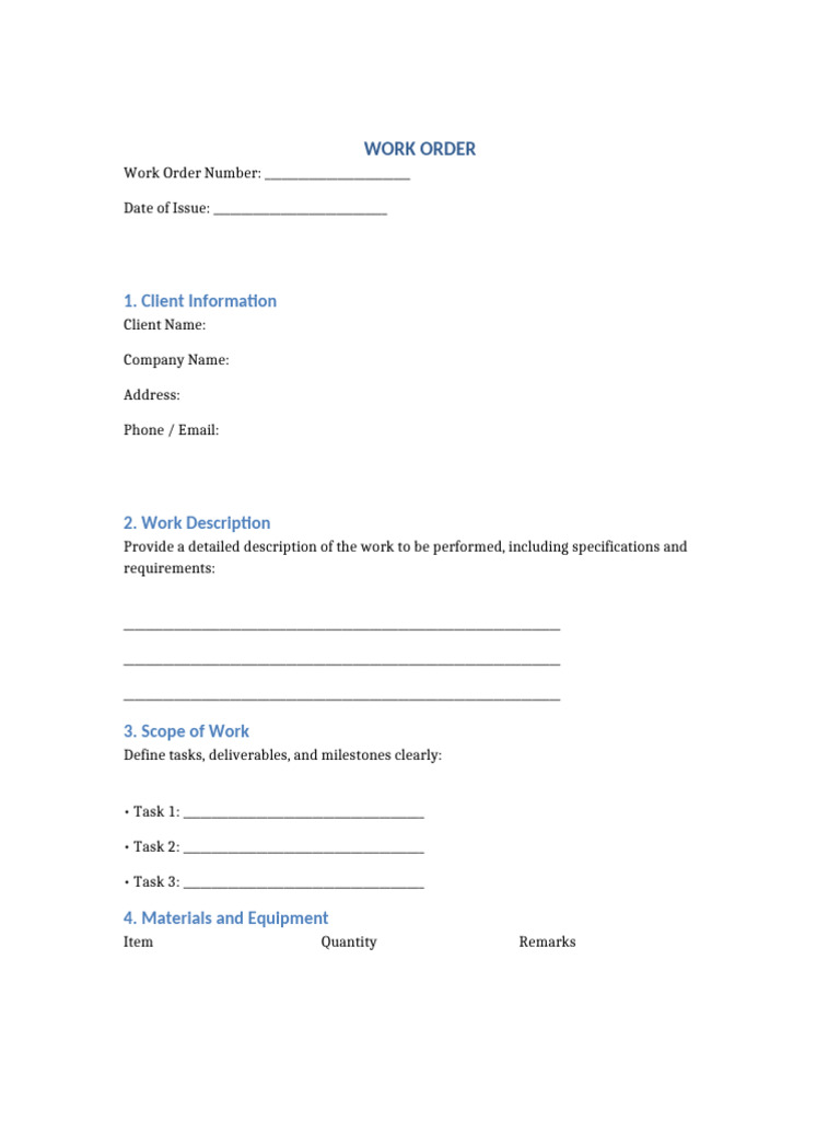 Professional Work Order Template | PDF