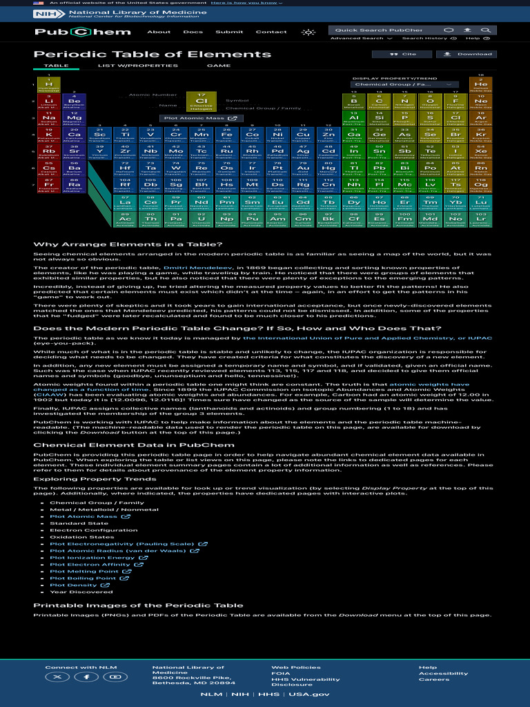 Periodic Table of Elements - PubChem | PDF | Chemical Elements ...