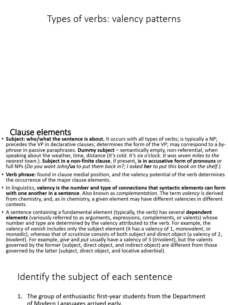 06 Types of Verb Valency | PDF | Subject (Grammar) | Clause