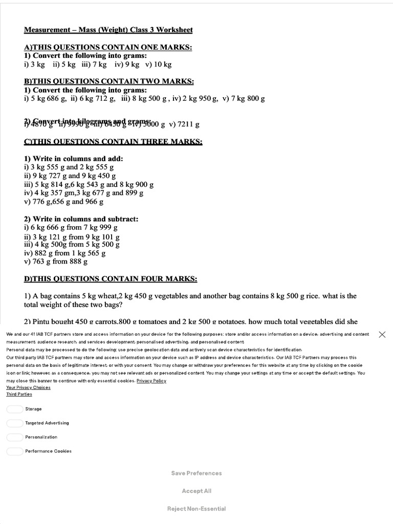 10measurement Worksheet For Grade 3 P Compress | PDF | Units Of ...