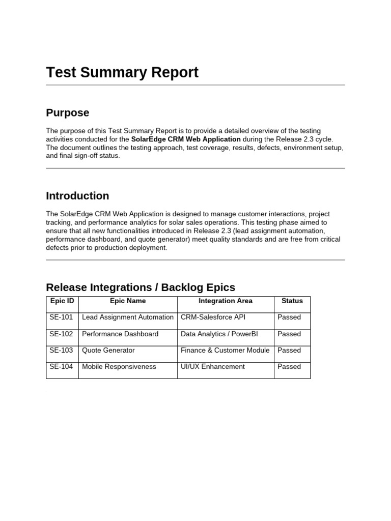 Test Result Summary Report | PDF | Customer Relationship Management ...