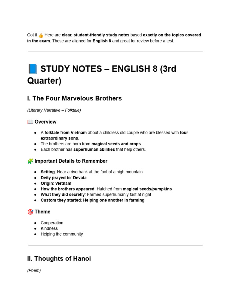 Grade 8 Study Notes FOR ENGLISH 3rD QUARTER | PDF | Verb | Linguistic ...