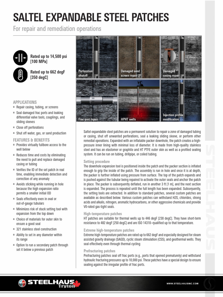 Saltel Expandable Steel Patches - SH Tryton | PDF | Pipe (Fluid ...