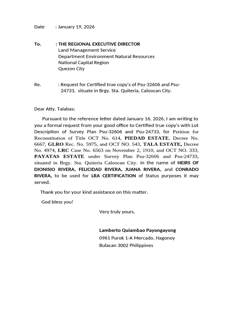 Rivera Request Letter NCR | PDF