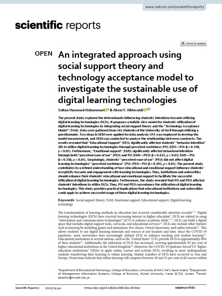 An Integrated Approach Using | PDF | Educational Technology | Self Efficacy