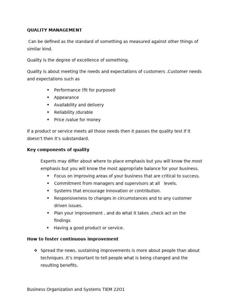 Chapter 4 Quality Management | PDF | Quality (Business) | Quality ...