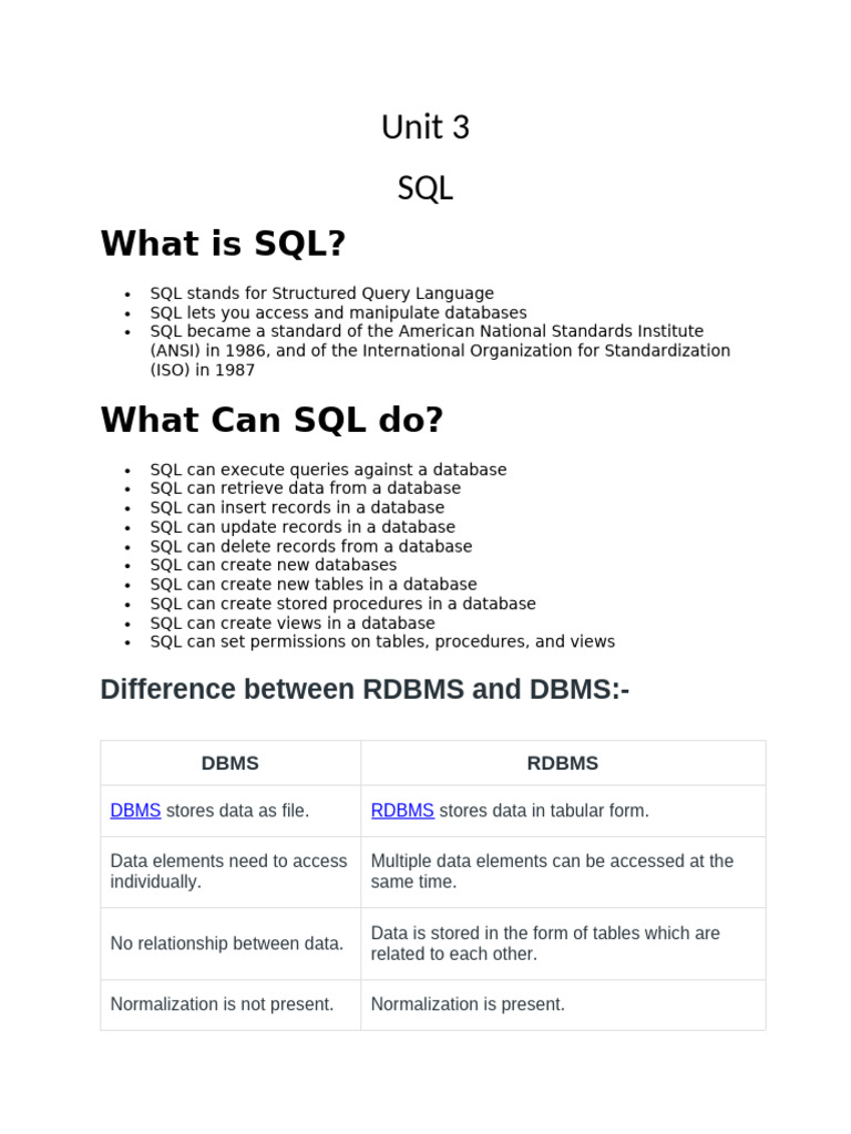 Unit 3 RDBMS | PDF | Sql | Relational Database