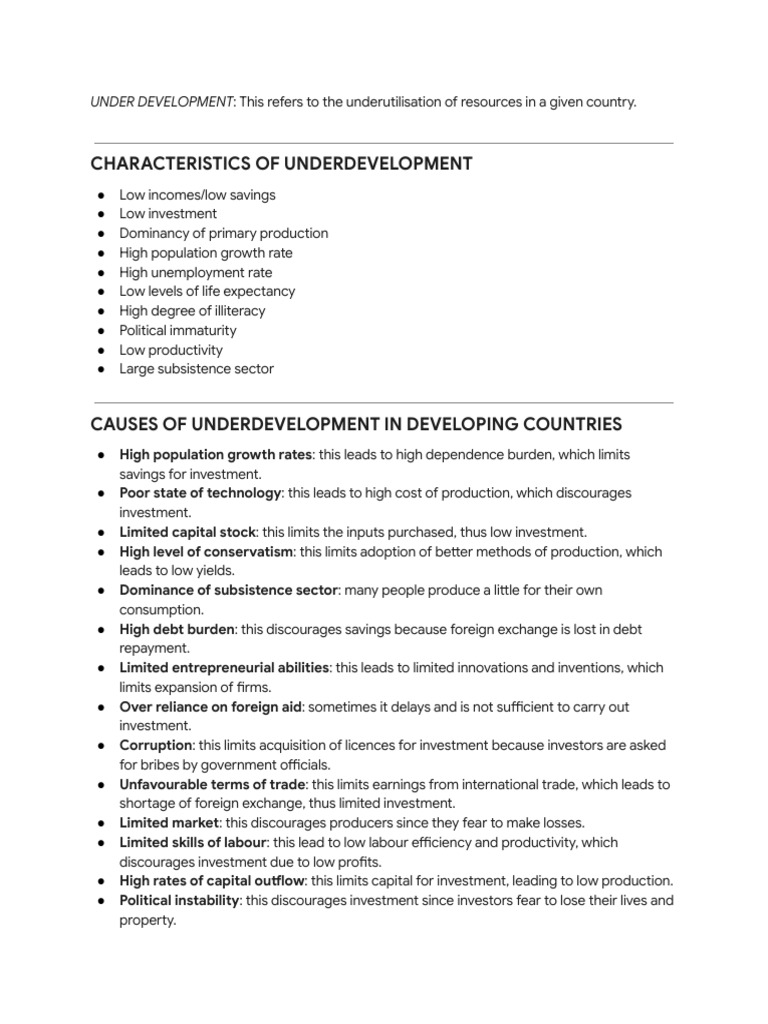 Understanding Underdevelopment and Its Solutions | PDF | Investing ...