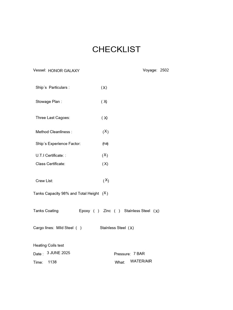 Checklist of Loading | PDF