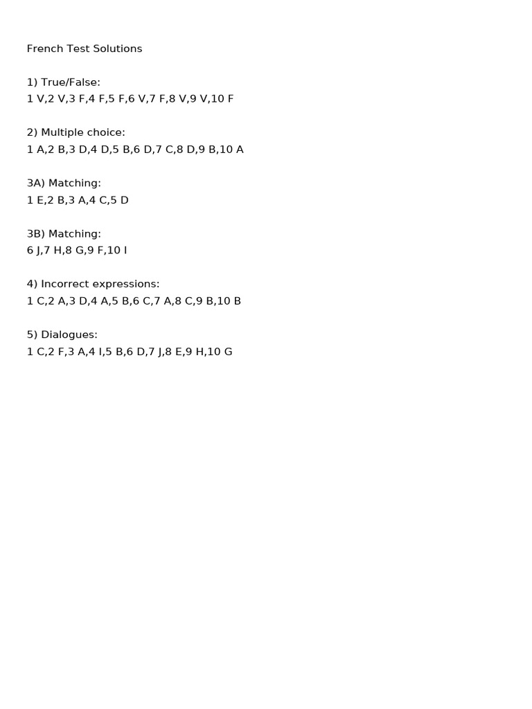 French Test Solutions | PDF