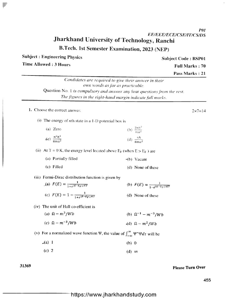 Btech 1 Sem Engineering Physics Bsp01 2023 | PDF