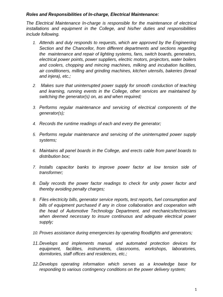 Roles of Electrical Maintenance | PDF | Reliability Engineering ...