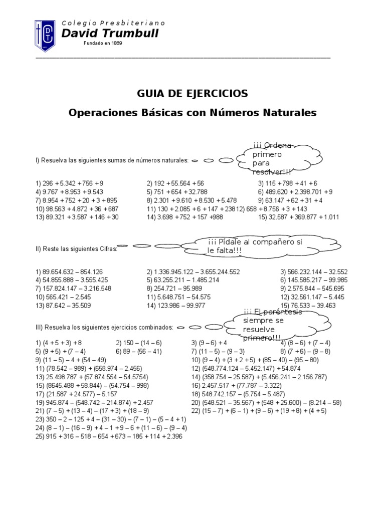 Ejercicios de Operaciones Básicas Matemáticas | PDF | Enseñanza de ...