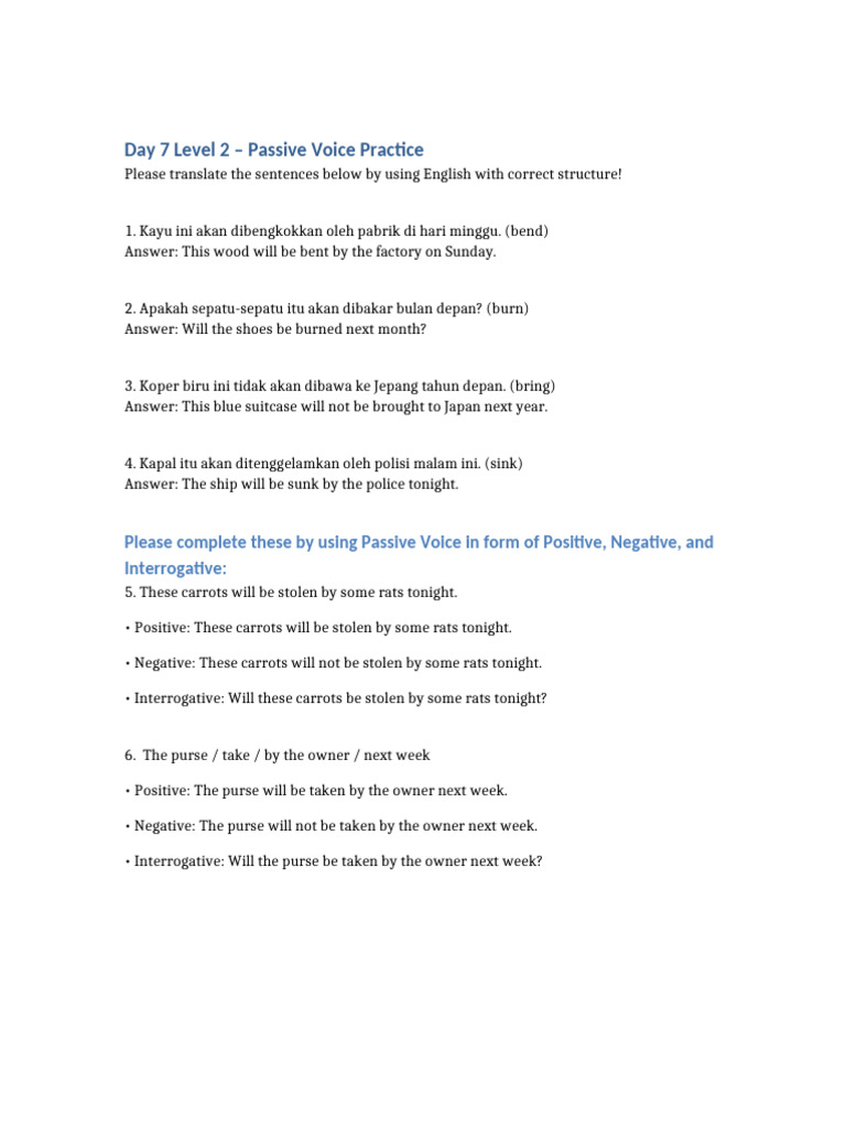 Day 7 Level 2 Passive Voice | PDF