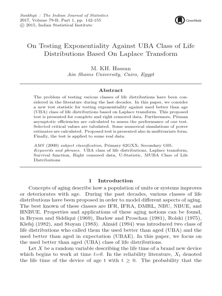 On Testing Exponentiality Against UBA Class of Life Distributions Based ...