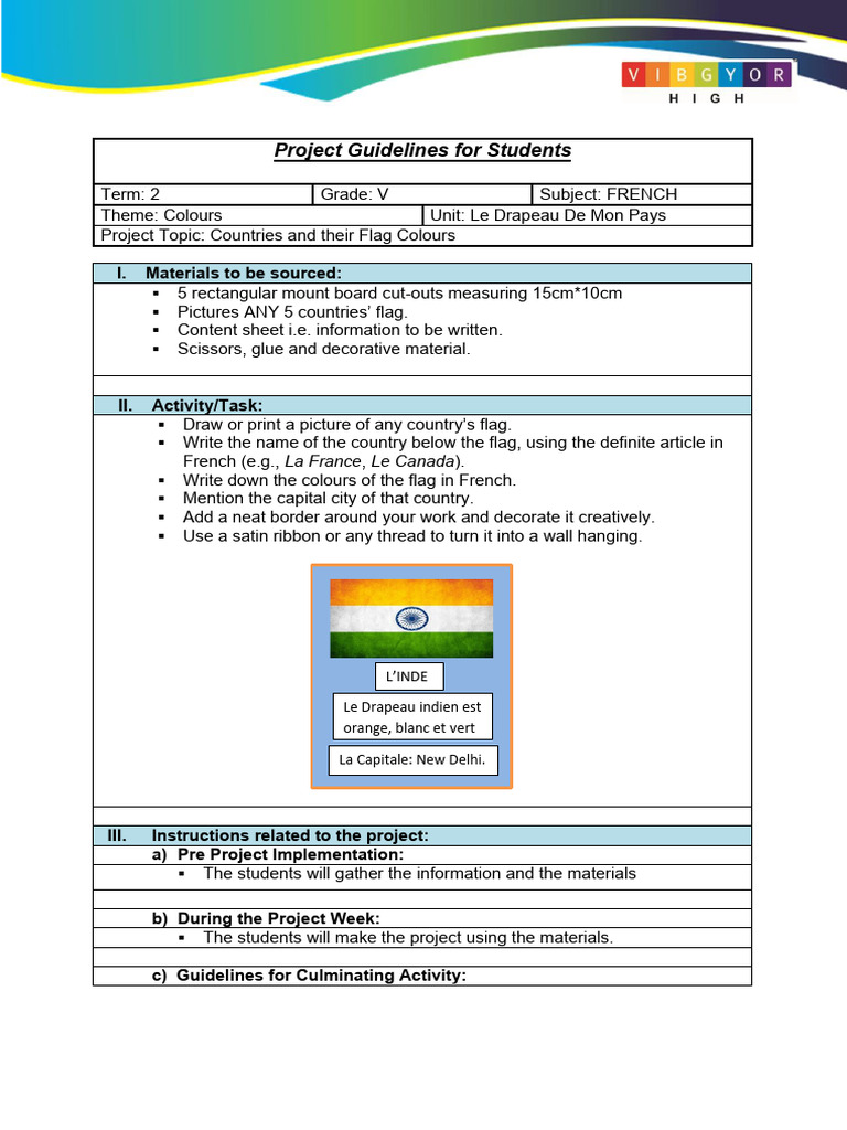 AY25-26 Term 2 Grade 5 French Project Guidelines Student | PDF