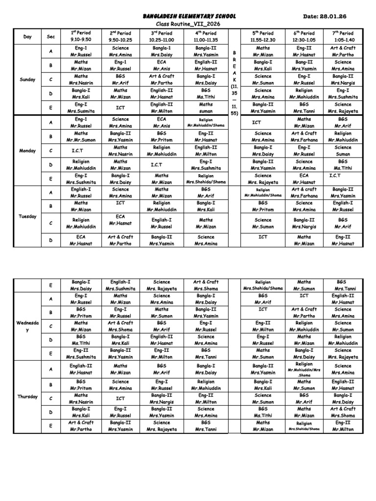 VII Routine 2026 Updated 28.1.26 | PDF