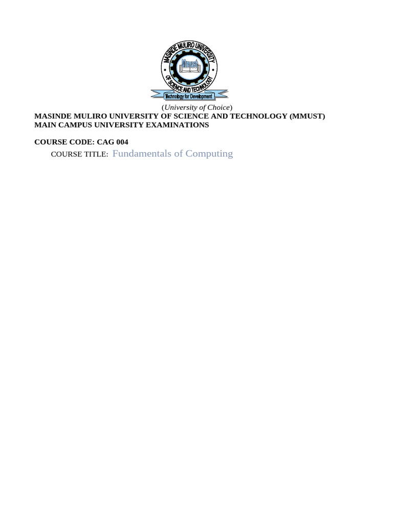 CAG 004 Fundamentals of Computing 2026 | PDF | Microsoft Excel ...
