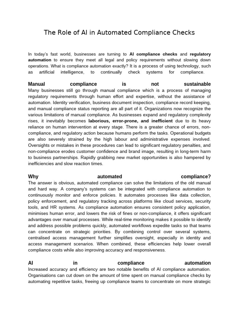 The Role of AI in Automated Compliance Checks | PDF | Regulatory ...