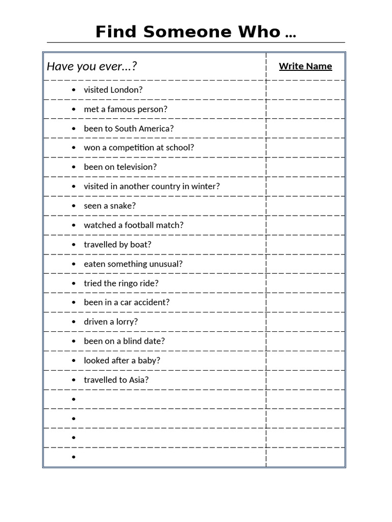 Find Someone Who Fun Activities Games 18678 1 | PDF