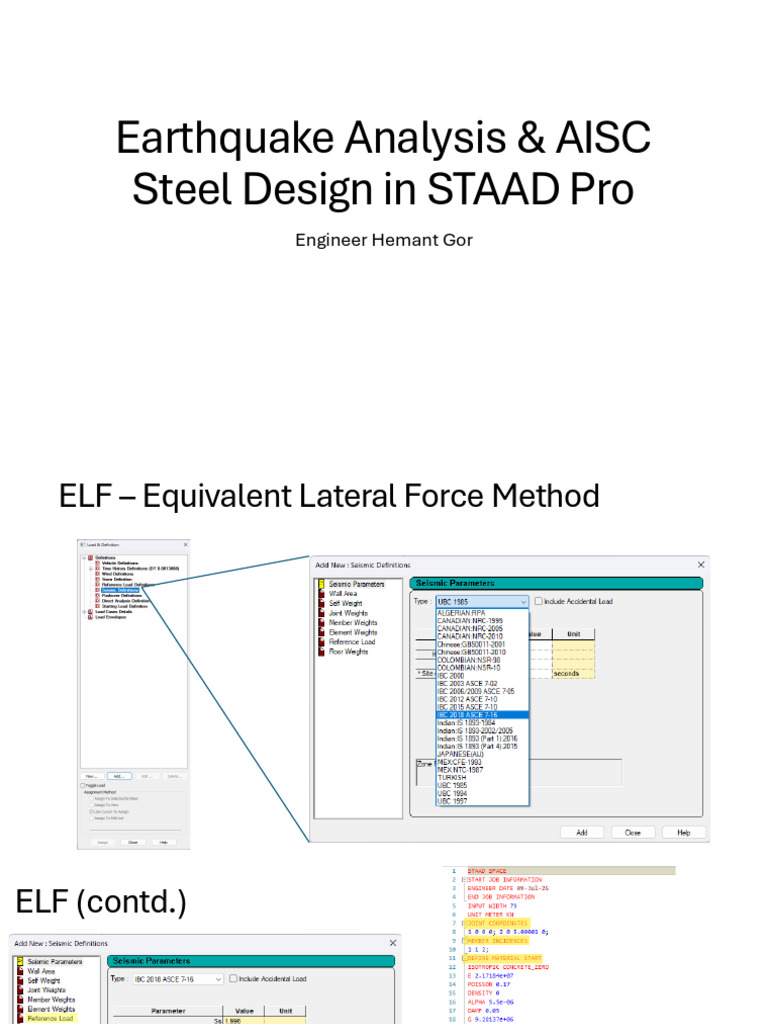 Earthquake Analysis (ELF and RSA) & Steel Design STAAD Pro | PDF