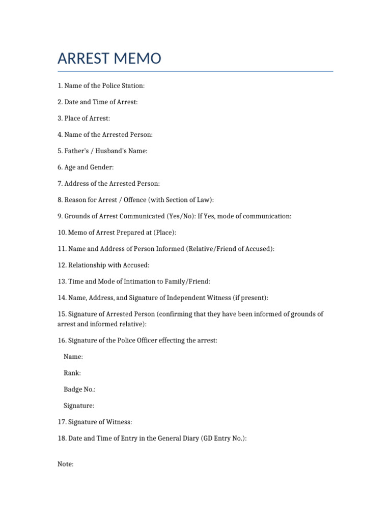 Arrest Memo Format 2 | PDF