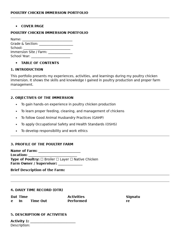 Poultry Chicken Immersion Portfolio | PDF