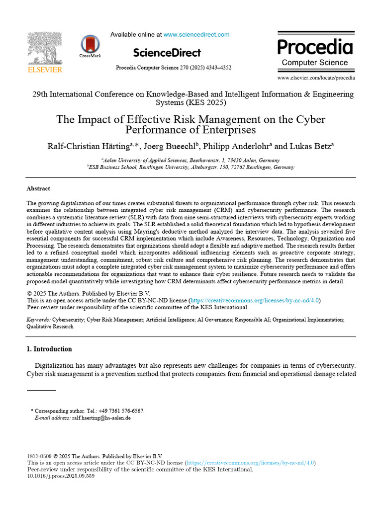 The Impact of Effective Risk Management On The Cyber Performance of ...