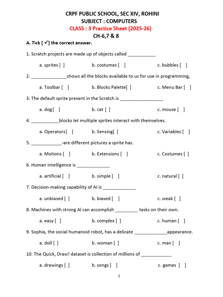 Practice Sheet (COMPUTERS) | PDF | Scratch (Programming Language) | Robot