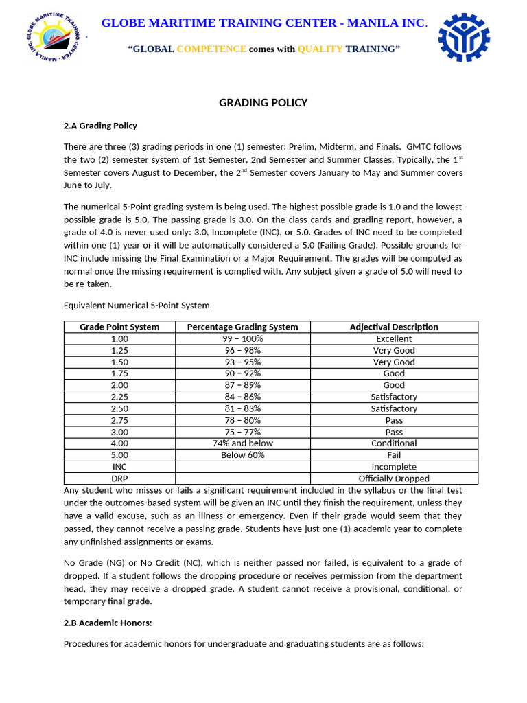 Grading System | PDF